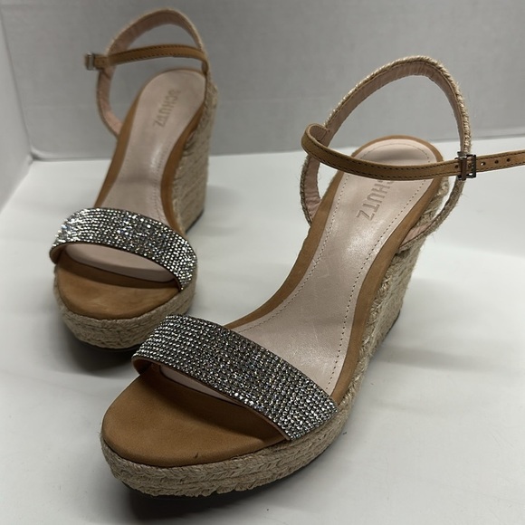 Schutz Salita Wedges High Heel Shoes Espadrilles Rhinestones Ankle Strap 8.5 - Picture 8 of 9